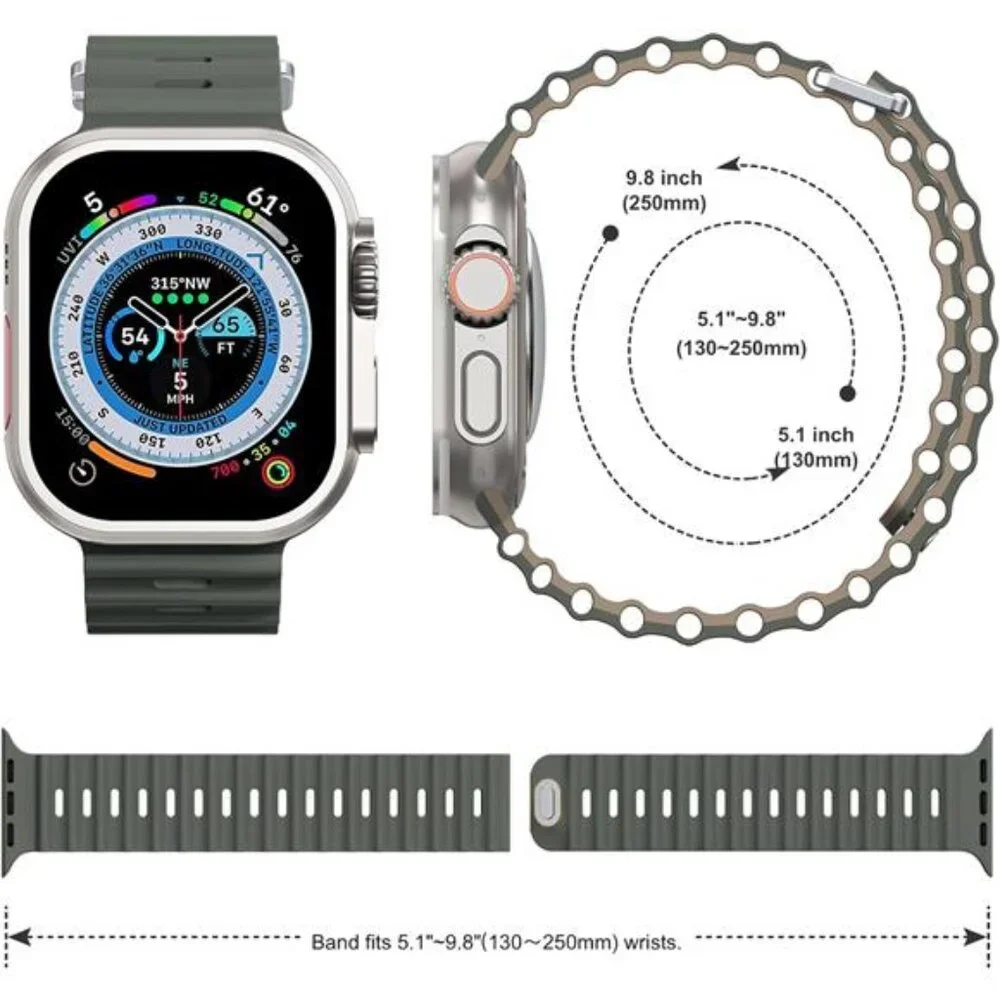 Sport Soft Silicone Compatible with Apple Watch Ocean Band Wristband Ultra 9 8 7